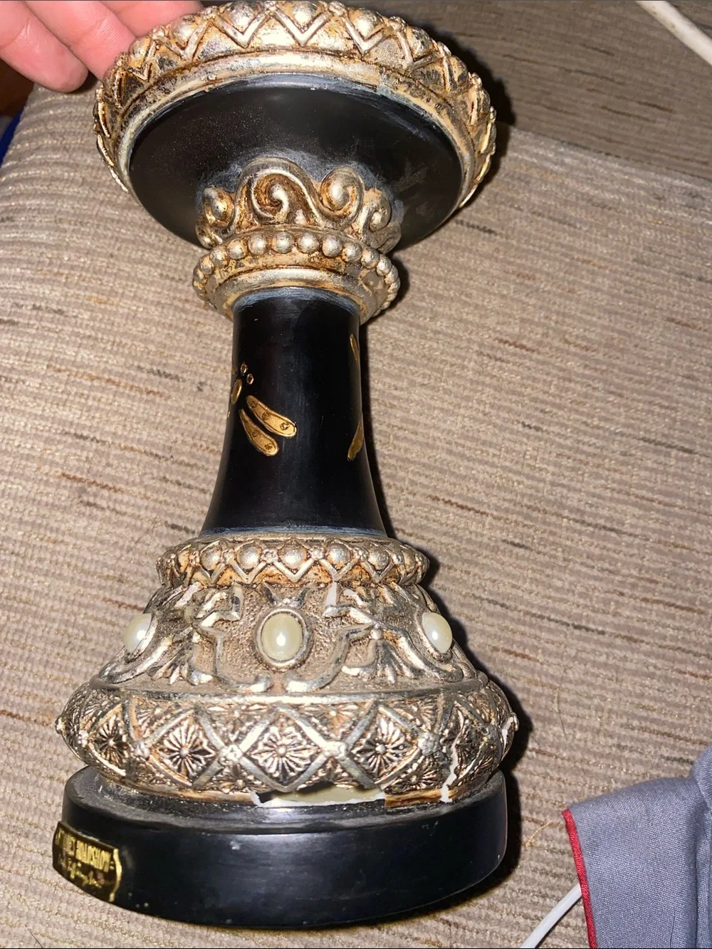 Black and Gold Candle Holder Dale Tiffany measure 1 foot -small one free broken